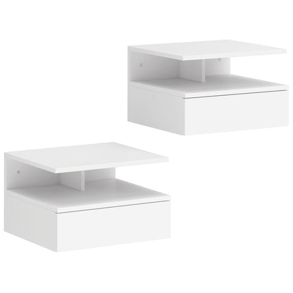 HOMCOM Set of Two Floating Bedside Tables - White