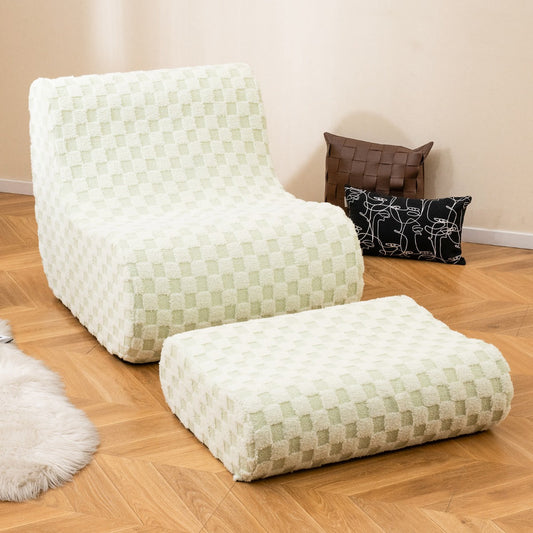 Bean Bag Chair with Ottoman Accent Lazy Sofa Chair Set-Green