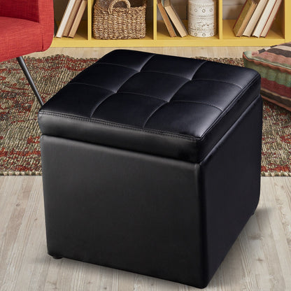 40cm PU Leather Cube Storage Ottoman with Lid-Black
