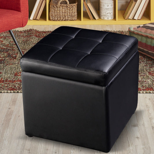 40cm PU Leather Cube Storage Ottoman with Lid-Black