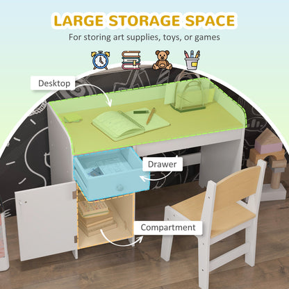 ZONEKIZ Kids Desk and Chair Set for 3-6 Years with Storage Drawer, Study Table and Chair for Children - White