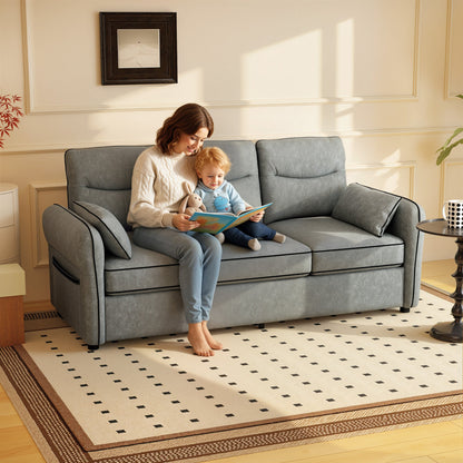 HOMCOM 3 Seater Sofa, Faux Leather Couch - Grey