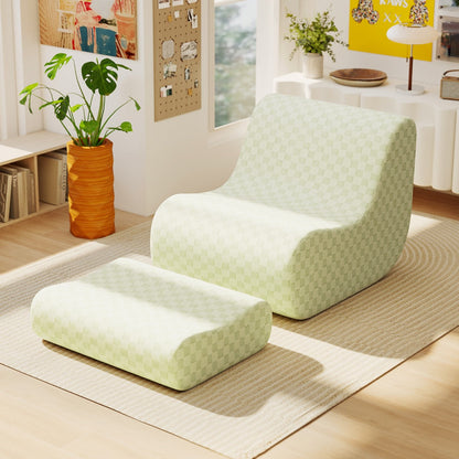 Bean Bag Chair with Ottoman Accent Lazy Sofa Chair Set-Green