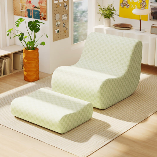 Bean Bag Chair with Ottoman Accent Lazy Sofa Chair Set-Green