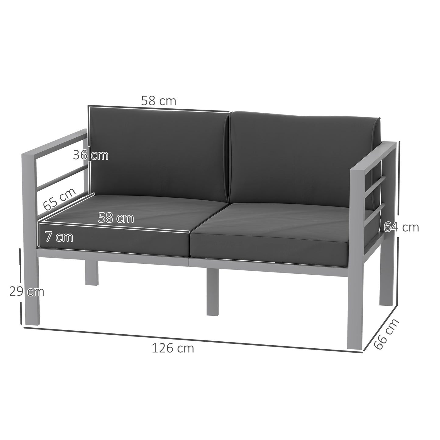 Outsunny Two-Seater Aluminium Garden Sofa - Grey