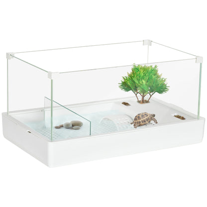 PawHut Turtle Tank, Aquarium Glass Tank w/ Basking Platform, Filter Layer