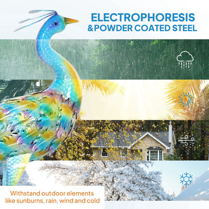 Outsunny Peacock Garden Statue, Standing Garden Ornament, Metal Garden Gift with Stakes for Patio Pond Landscape Decoration, Multi-Colour