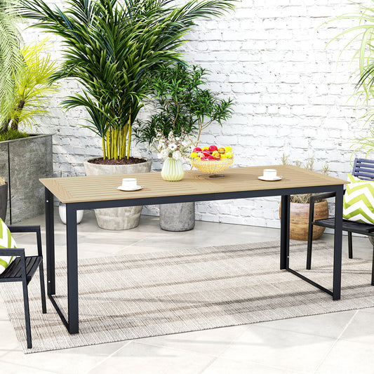 Stół ogrodowy Outsunny dla 6 osób, prostokątny stół jadalny do użytku na zewnątrz, 175 x 78 x 75 cm, z blatem z listew, metalowa rama, na balkon, taras, drewno tekowe