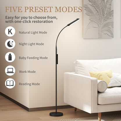 HOMCOM LED Floor Lamp, Standing Lamp with Remote & Touch Control, Stepless Dimmable Colours Temperature & Brightness, 360Â° Adjustable Gooseneck, 1 Hour Timer, Memory Function for Living Room, Black