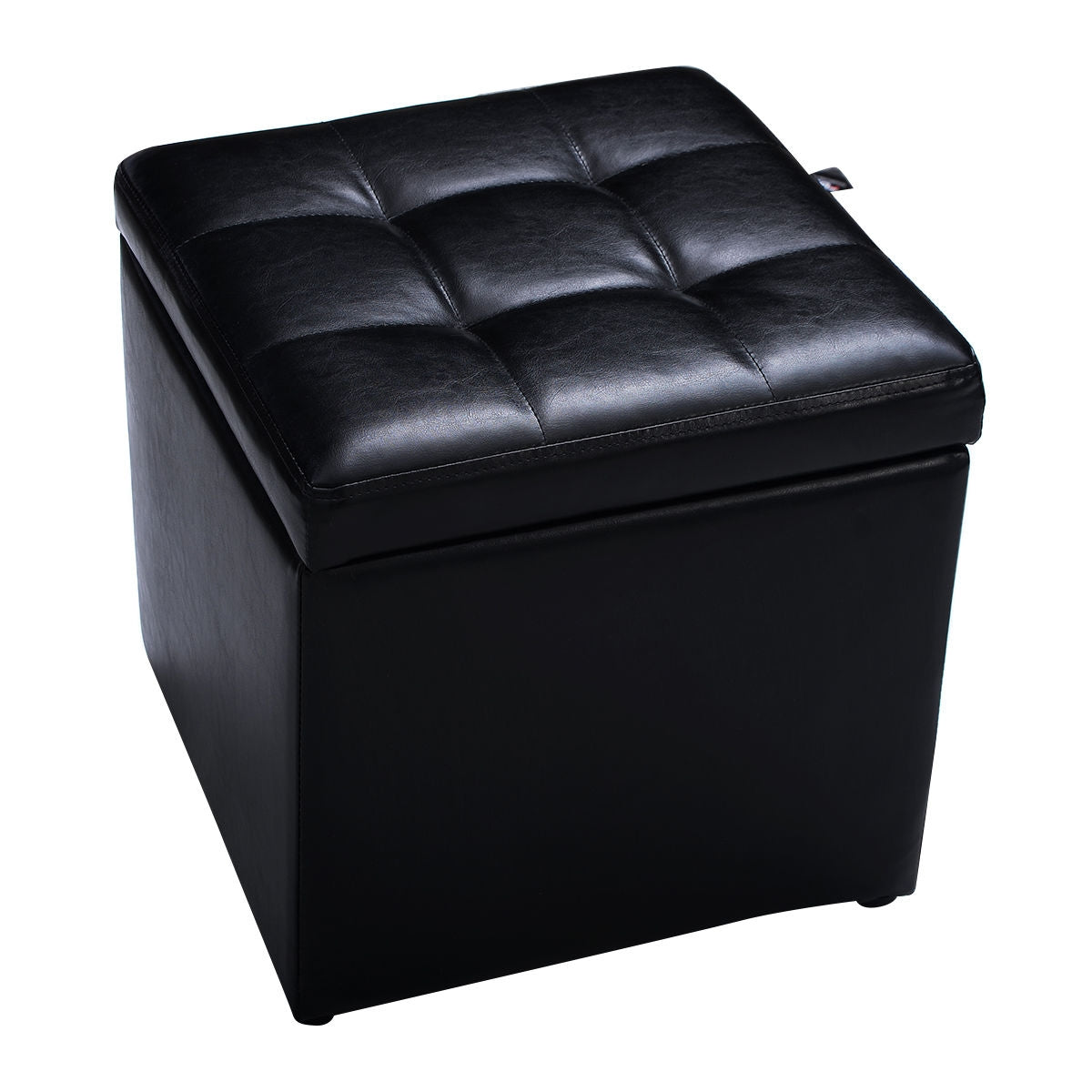 40cm PU Leather Cube Storage Ottoman with Lid-Black