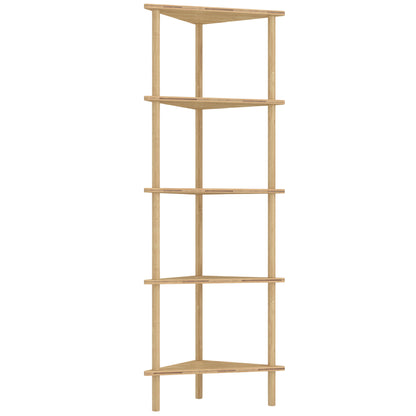 HOMCOM Bamboo Storage Shelf, 5-tier Corner Shelf, Freestanding Shelving Unit for Living Room, Home Office, Natural Wood Finish