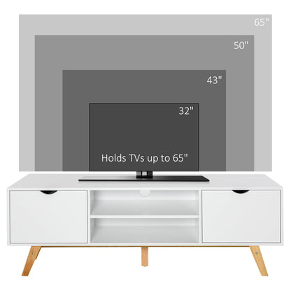 HOMCOM TV Stand Cabinet for TVs up to 65", Media Unit w/Wood Legs Storage Shelves Entertainment Center Modern Living Room Home Furniture White