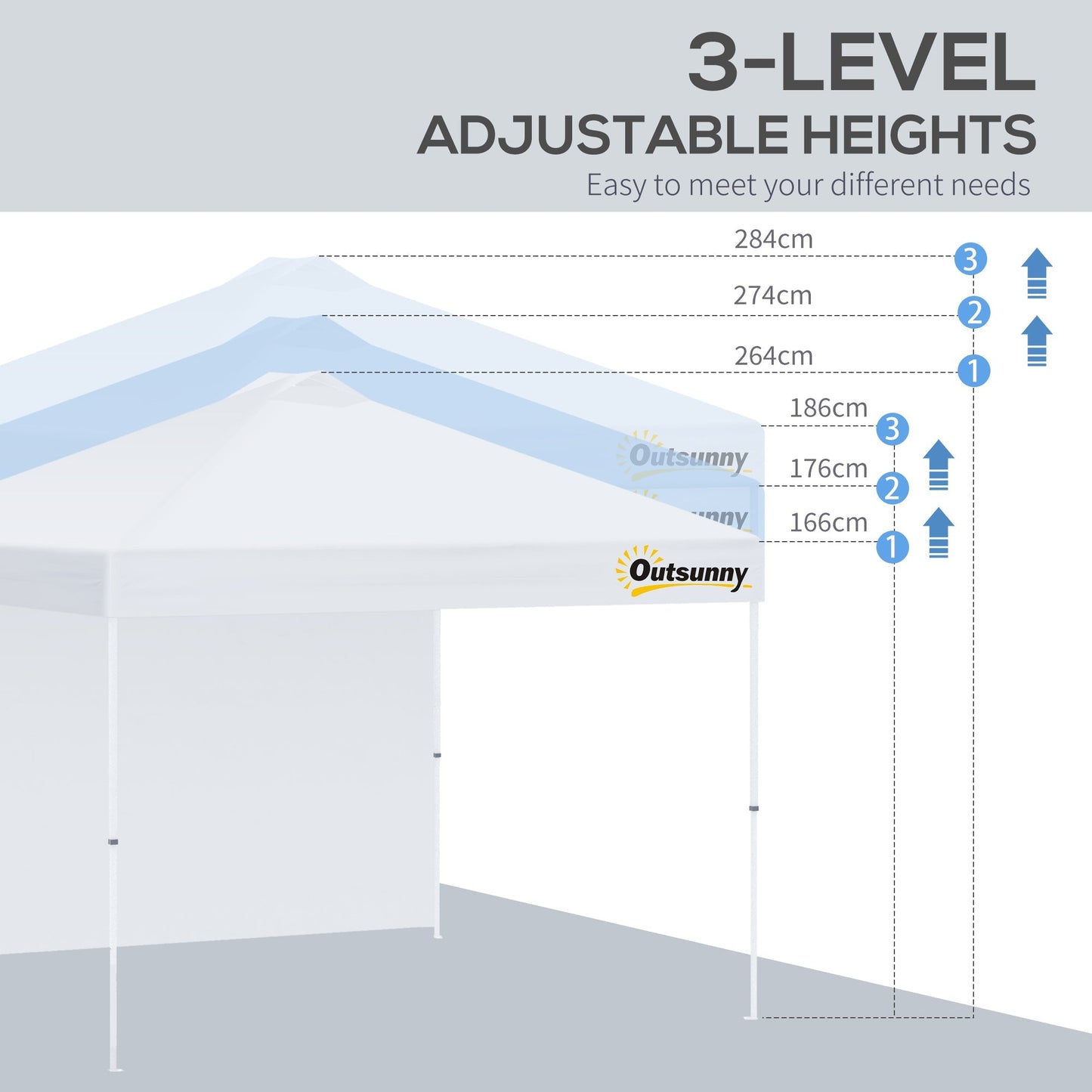 خيمة Outsunny 3x(3)M المنبثقة مع جدار جانبي واحد، وحقيبة دوارة، وارتفاع قابل للتعديل، خيمة مأوى للمناسبات للحديقة والفناء، باللون الأبيض