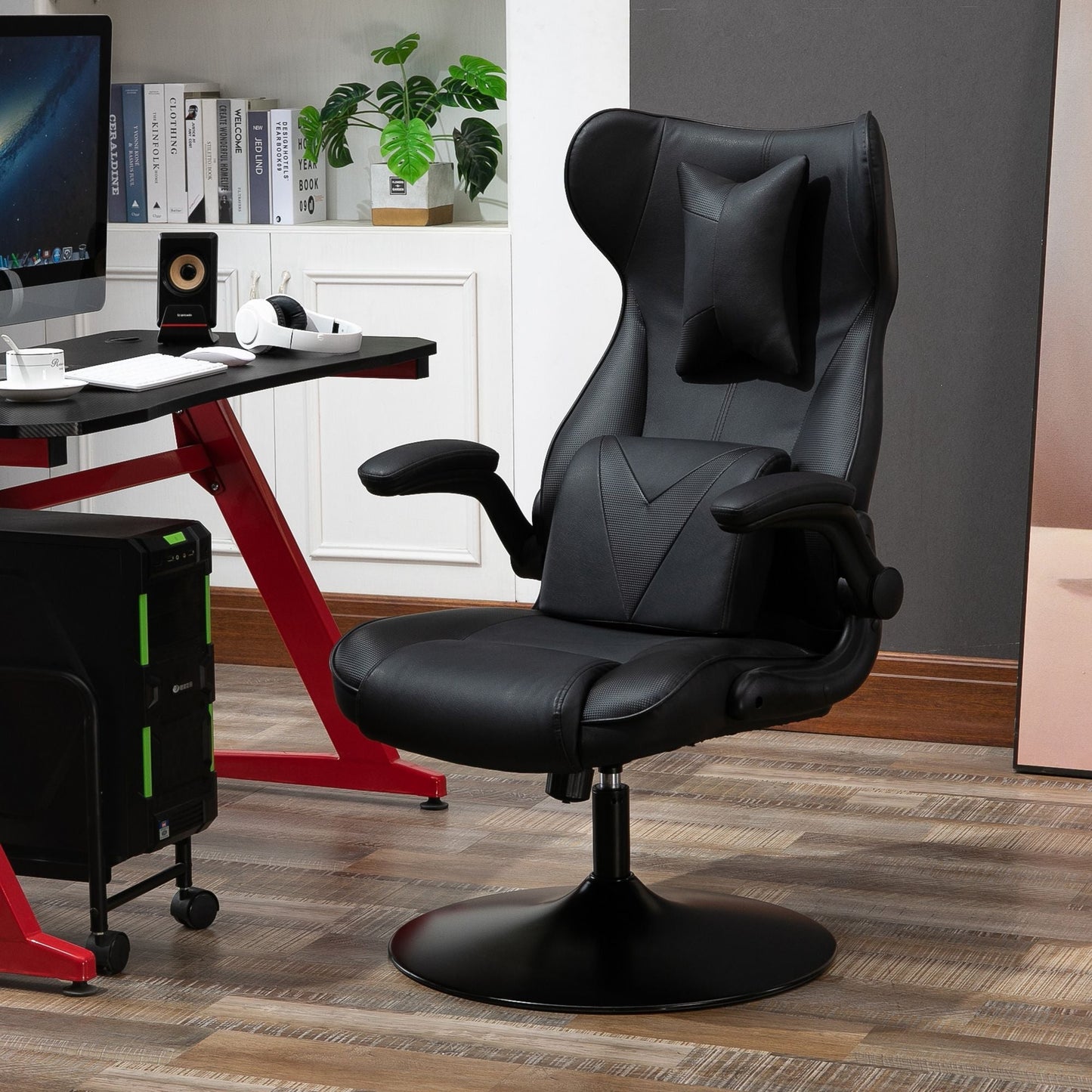 كرسي مكتب ألعاب Vinsetto Swivel Rocker مع قاعدة قاعدة ومسند للذراعين ومسند للرأس