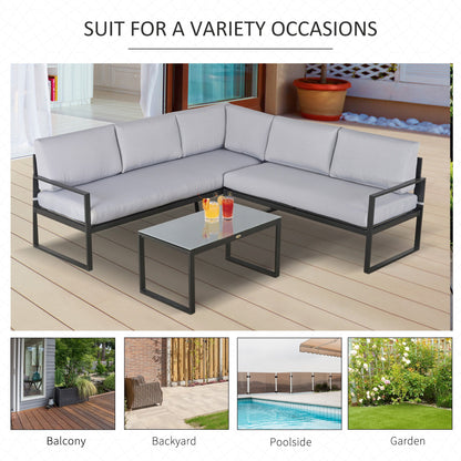 Outsunny 3 Pieces Garden Furniture Set Conversation Set w/ Loveseat 3 Seater Sofa Table