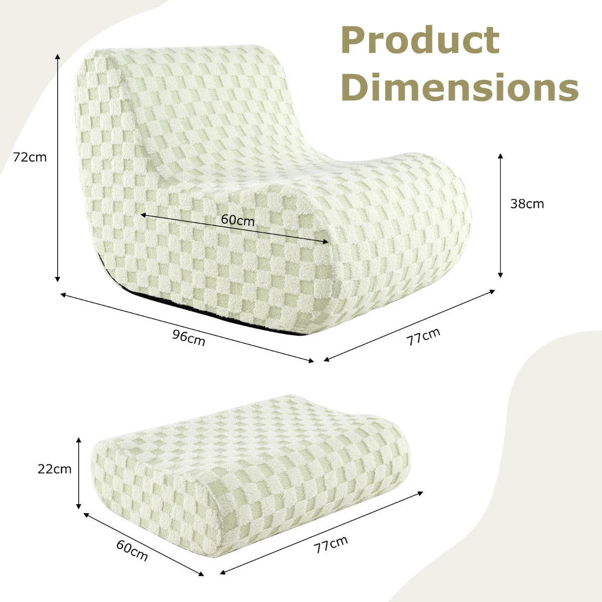 Bean Bag Chair with Ottoman Accent Lazy Sofa Chair Set-Green