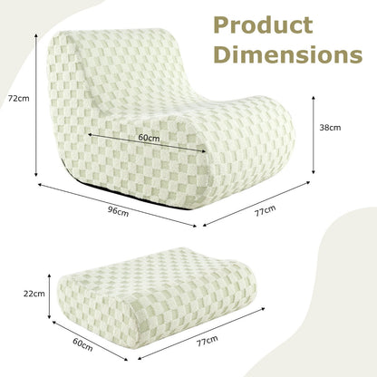 Bean Bag Chair with Ottoman Accent Lazy Sofa Chair Set-Green