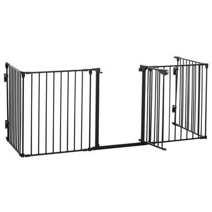 PawHut Stair Gate Dog Pens Pet PlayPen 5-Panel مدفأة قائمة بذاتها شجرة عيد الميلاد سياج معدني حاجز الدرج مقسم الغرفة مع المشي من خلال الباب