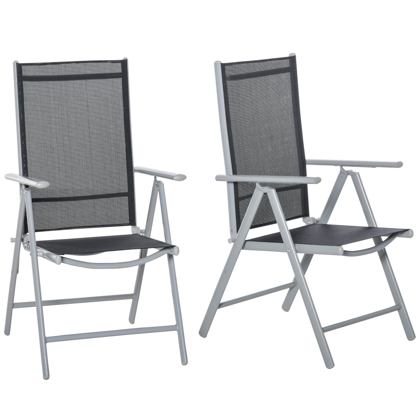 2 PCS Folding Patio Dining Chair Set w/ Adjustable Texteline Back & Armrest