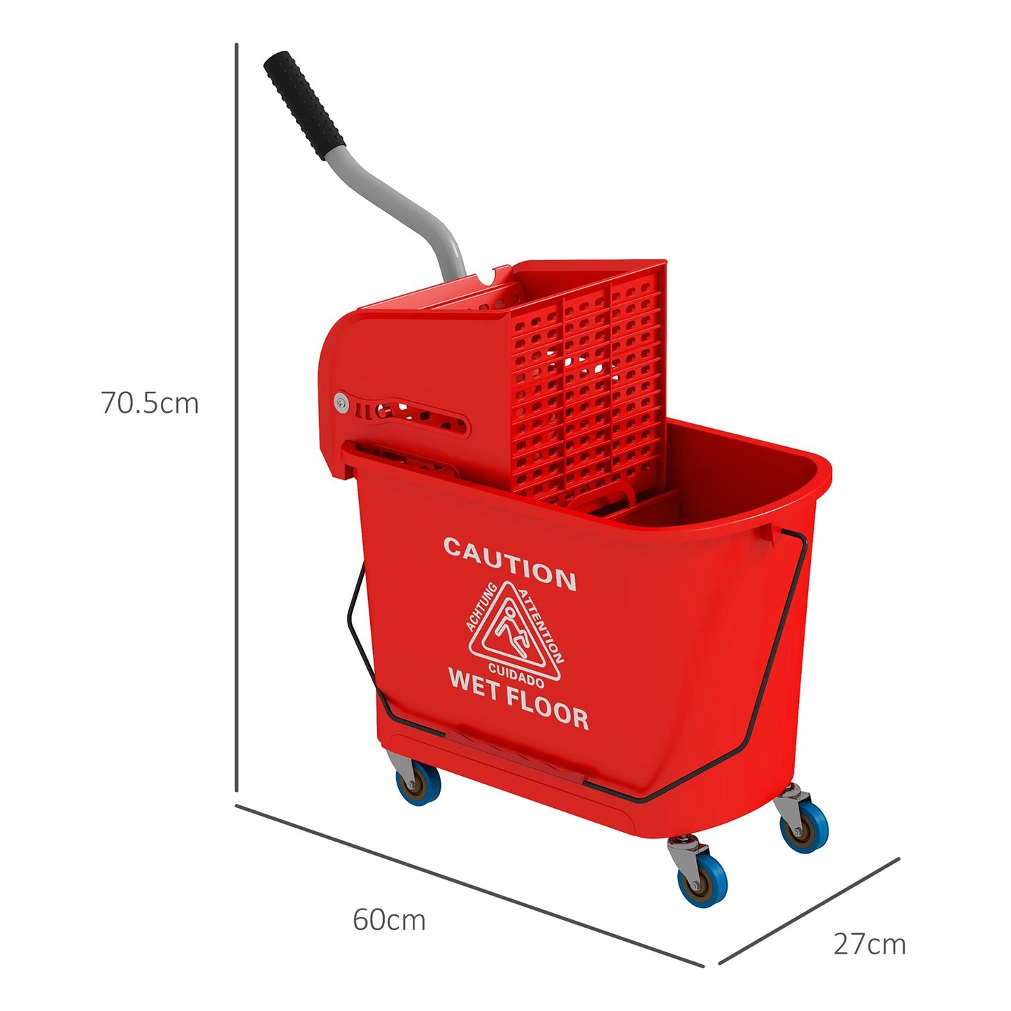 20L Mop Bucket with Wringer and Handle, Mop Bucket on Wheels for Floor Cleaning, Separate Dirty and Clean Water, Red