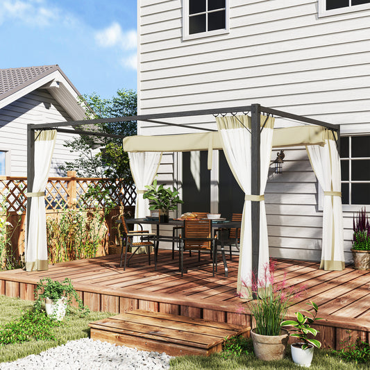 Pergola aluminiowa Outsunny 3 x 4 m z rozsuwanym dachem – kolor khaki
