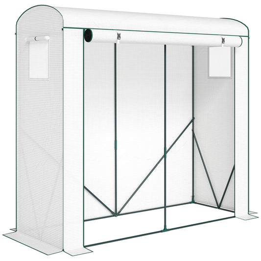Outsunny Mini Greenhouse, Garden Tomato Growhouse with Roll-Up Door and 2 Mesh Windows, PE Cover, 200 x 75 x 188 cm, White