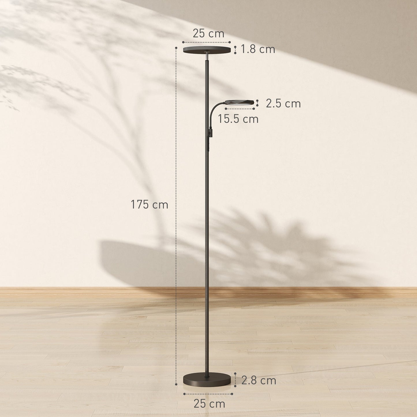 Lampa stojąca HOMCOM LED do salonu, bezstopniowo ściemniana, lampa do czytania dla matki i dziecka, 4 tryby scen, temperatura barwowa 2700K–6500K, 4 poziomy jasności, pilot zdalnego sterowania