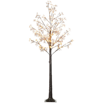 HOMCOM 6ft ضوء شجرة زهر الجيبسوفيلا الاصطناعي مع 96 ضوء LED أبيض دافئ، زهور نفس الطفل للمنزل وحفلات الزفاف، للاستخدام الداخلي والخارجي