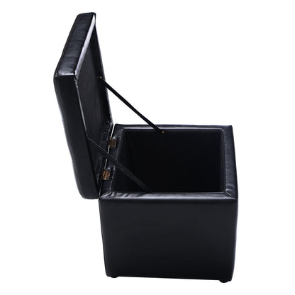 40cm PU Leather Cube Storage Ottoman with Lid-Black