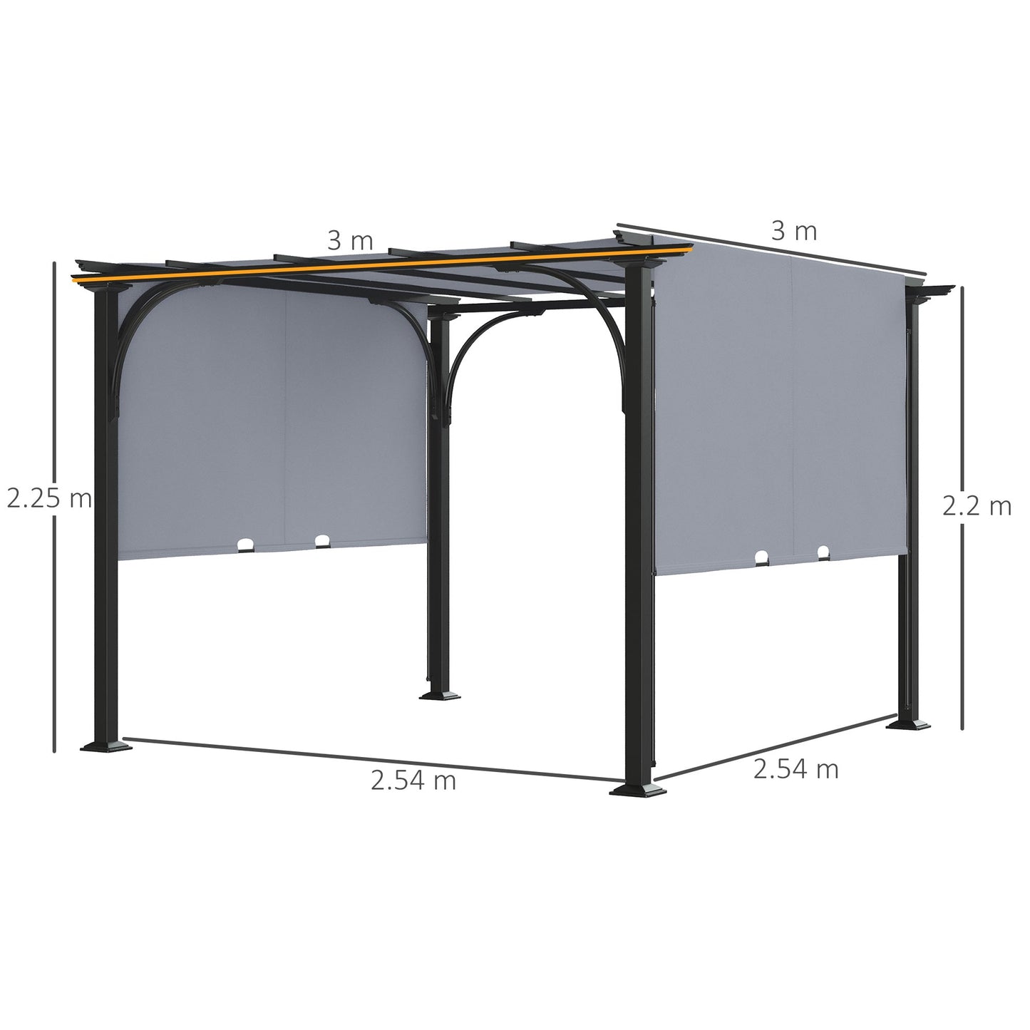 Outsunny 3 x 3(m) Garden Pergola, Outdoor Retractable Pergola Gazebo with Adjustable Canopy, Sun Shade Patio Canopy Shelter, Grey