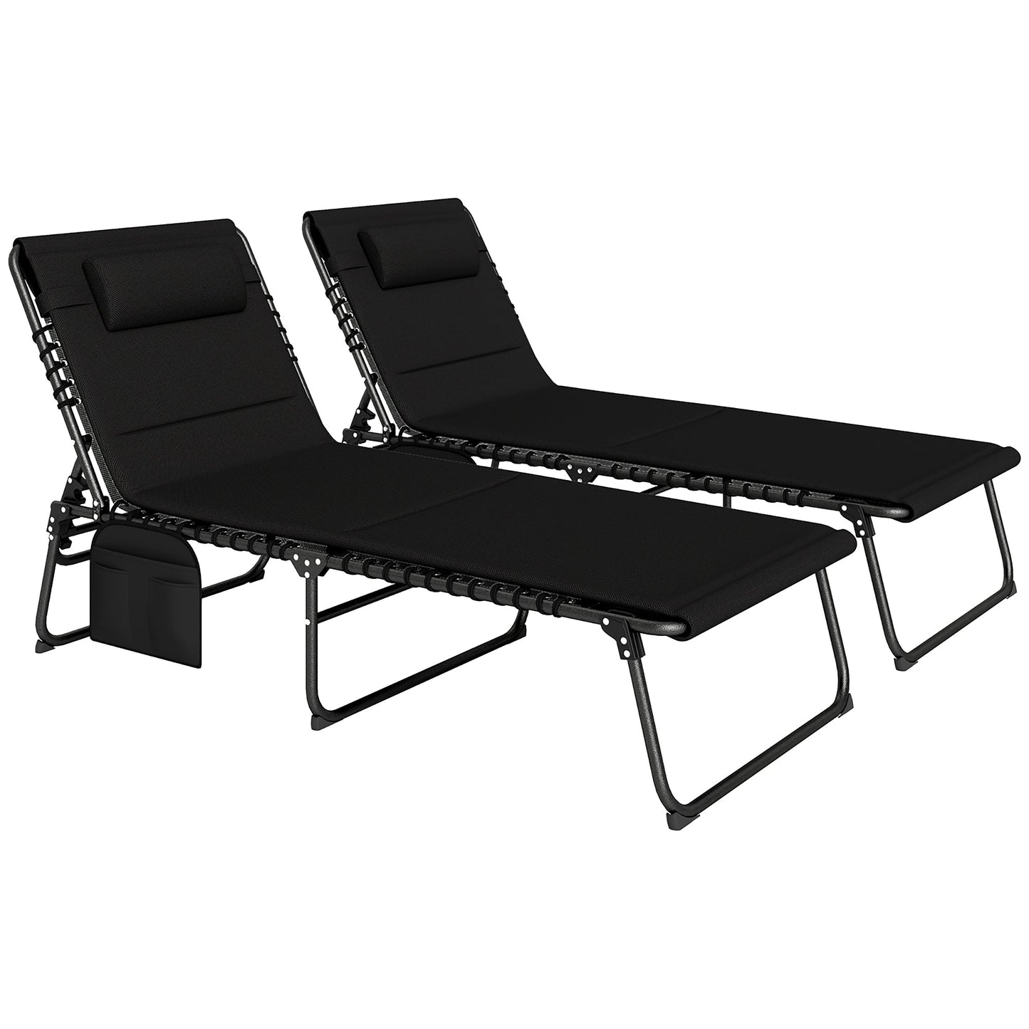 Outsunny Set of Two Reclining Sun Loungers - Black