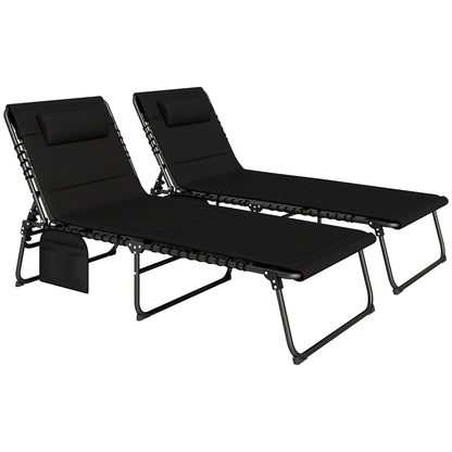 Outsunny Set of Two Reclining Sun Loungers - Black