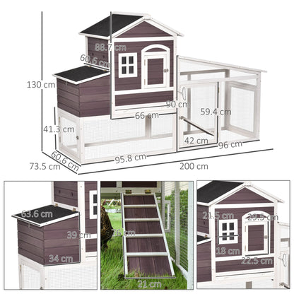 PawHut Deluxe 200cm Chicken Coop Small Animal Habitat Hen House w/ Run Nesting Box