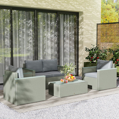 Outsunny Four-Piece Rattan Sofa Set, with Wood-Top Table