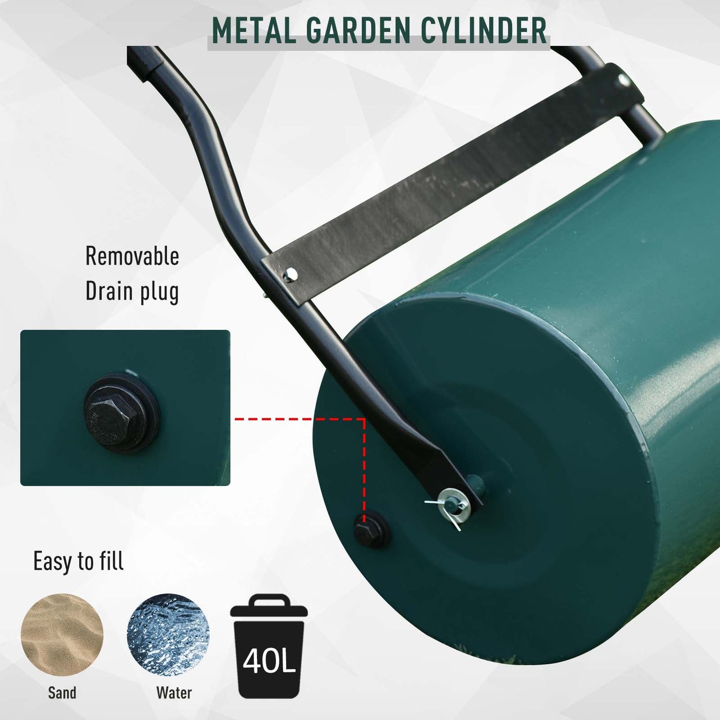 Outsunny 40L Lawn Roller Drum Scraper Bar Collapsible Handle Water or Sand Filled _32cm Green