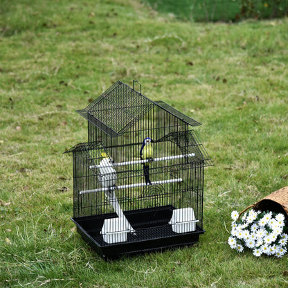 PawHut Metal Bird Cage w/ Plastic Perch Food Container Handle Small 51 x 40 x 67cm Black