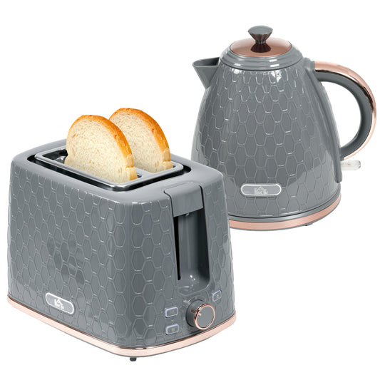 HOMCOM 1,7 l 3000 W czajnik do szybkiego gotowania i zestaw tostera na 2 kromki, zestaw czajnika i tostera z automatycznym wyłączaniem, sterowaniem brązowieniem, szary