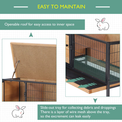 PawHut Wooden Rabbit Hutch Elevated Pet Cage with Slide-Out Tray Outdoor Natural