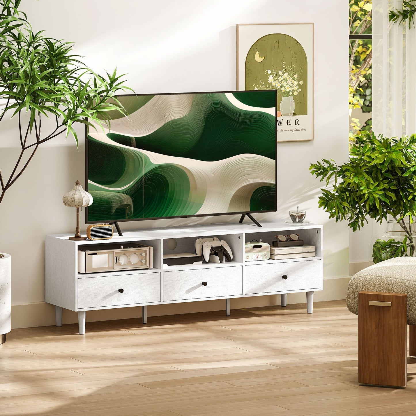 HOMCOM Multi-Storage Minimal TV Stand - White