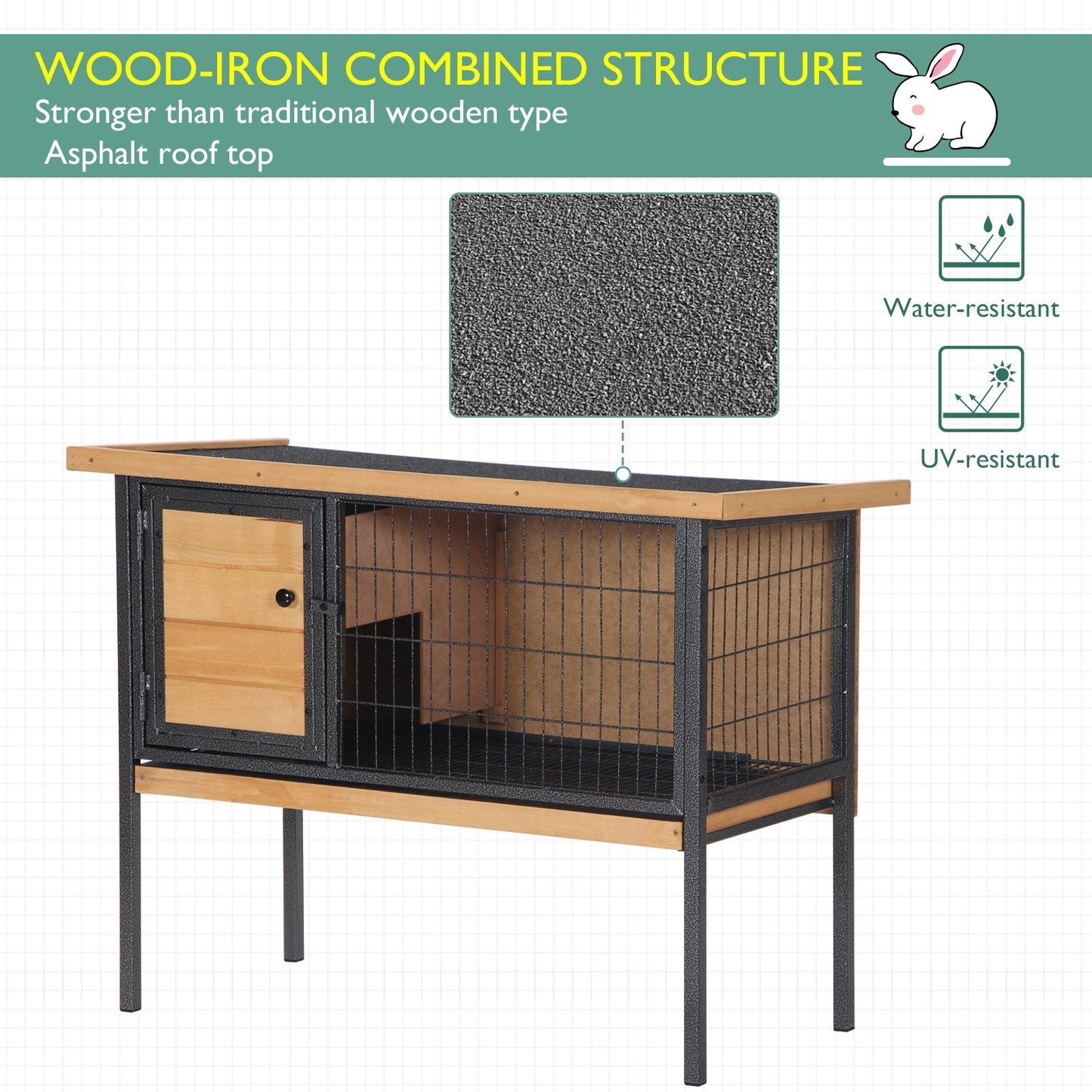 PawHut Wooden Rabbit Hutch Elevated Pet Cage with Slide-Out Tray Outdoor Natural