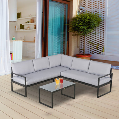 Outsunny 3 Pieces Garden Furniture Set Conversation Set w/ Loveseat 3 Seater Sofa Table