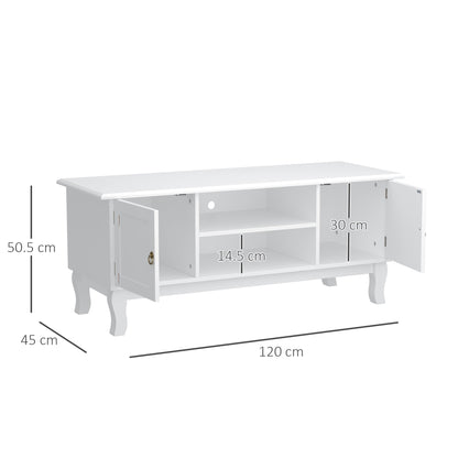 HOMCOM TV Unit up to 55", 2 Doors TV Cabinet with Open Storage Shelves and Cable Management for Living Room, Bedroom, Entertainment Room, 120L x 45W x 50.5H, White