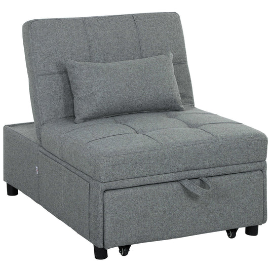 HOMCOM Four-In-One Single Sleeper Chair - Dark Grey