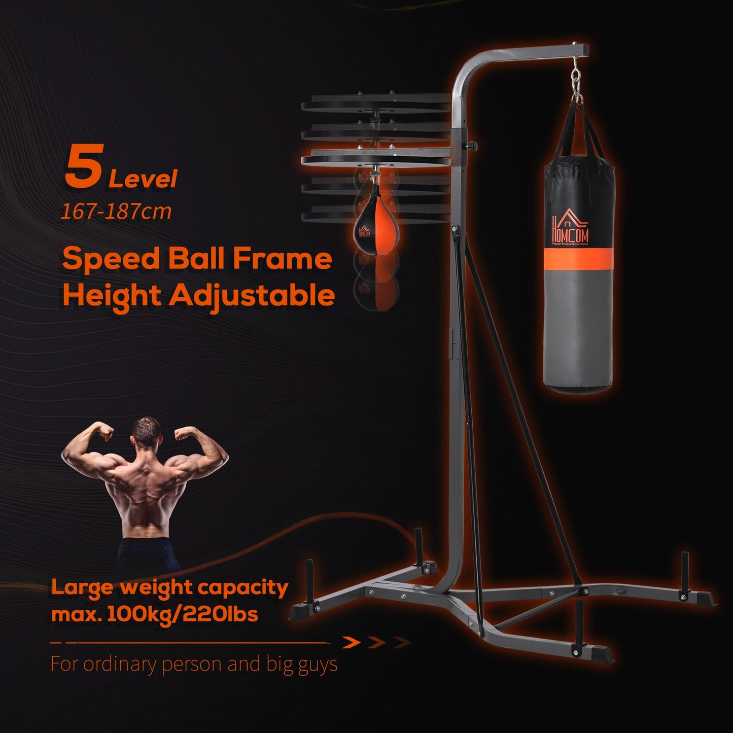 HOMCOM Freestanding Boxing Punch Bag & Speed Ball Station Hanging Frame Training Exercise Platform Home Gym Heavy Duty