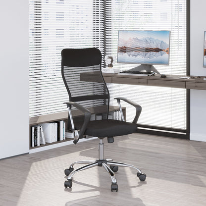 HOMCOM Ergonomiczne krzesło biurowe Siatkowe krzesło z regulowaną wysokością i funkcją pochylenia Czarne