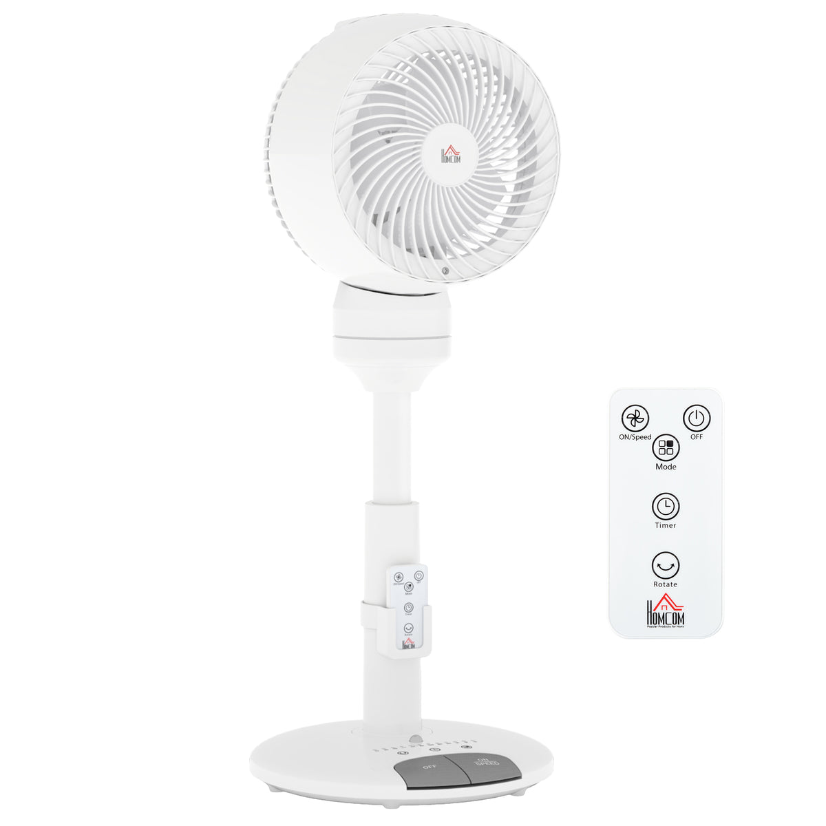 HOMCOM Standing Fan for Bedroom, 28" Pedestal Fan with Remote, 70° Oscillating, 90° Vertical Tilt, 3 Speeds, Adjustable Height, 7H Timer, Foot Button, White
