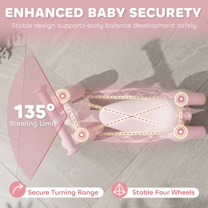 AIYAPLAY Baby Balance Bike for 1-2 Years Old, Light-up Toddler Balance Bike with Adjustable Seat, 4 Silent EVA Wheels, Pink