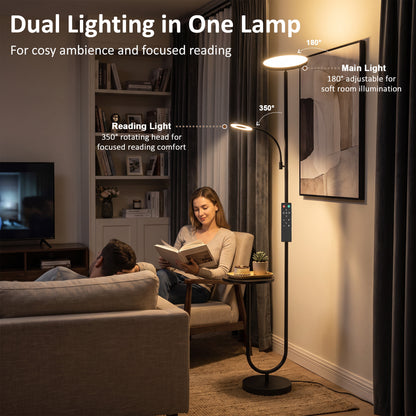 HOMCOM Uplighter Floor Lamp with Table and Reading Light, Dual Light Dimmable Standing Lamp with Remote & 4 Colour Temperatures