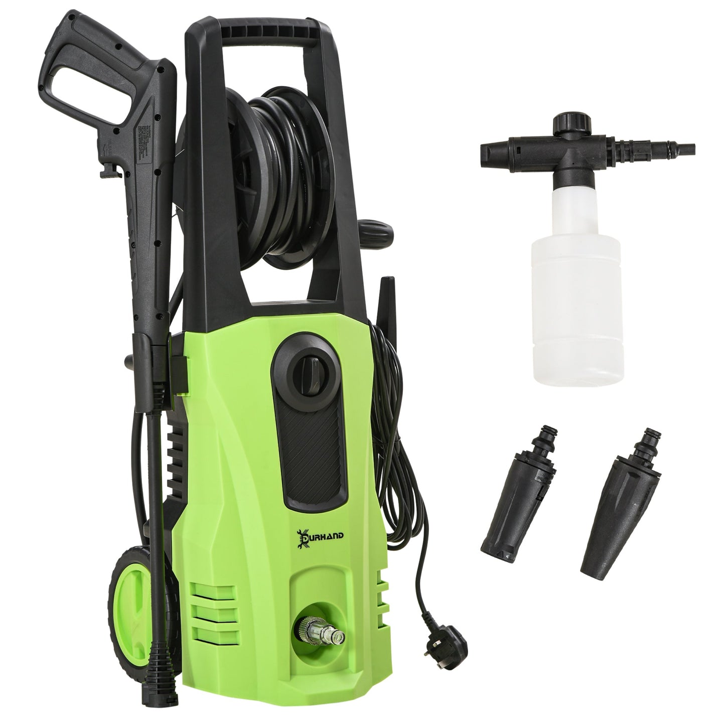 DURHAND 1800W High Pressure Washer, 150 Bar Pressure, 510 L/h Flow, High-Performance Portable Power Washer Jet Wash Cleaner for Garden, Car, Green