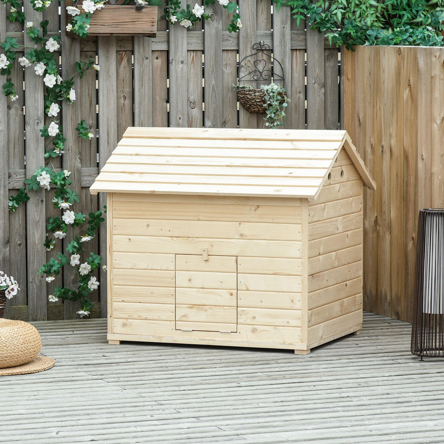 PawHut Wooden Duck House Poultry Coop for 2-4 Ducks with Openable Roof Raised Feet Air holes Natural